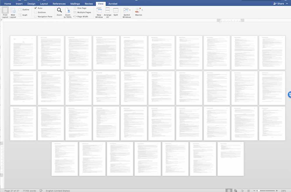 This is what a 70,000-word novel looks like when shrunken to a singular view. 
